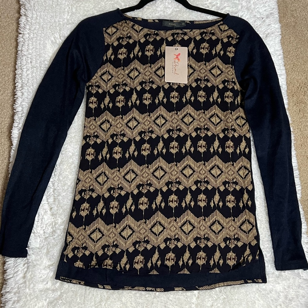 THML Blue and Tan Long Sleeve Tee
